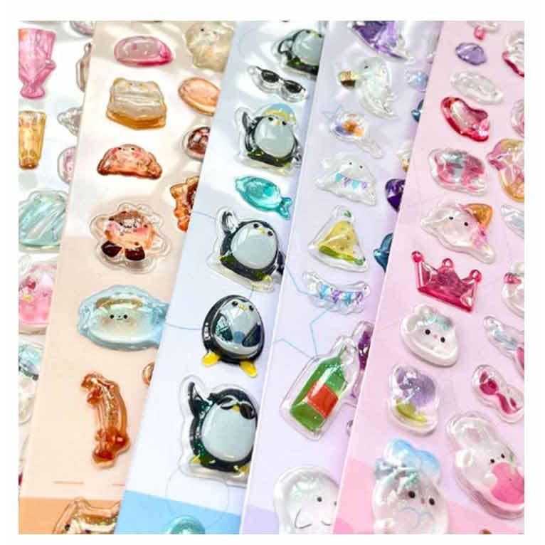 6枚セット】3D 立体シール エポキシ樹脂 ぷっくりシール ぷくぷく