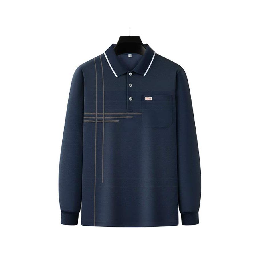  ストライプ 長袖ポロシャツ XL ゴルフ　着用私服で短時間1回 長袖ポロシャツ ゴルフウェア メンズ 綿 ゴルフシャツ ビジネス