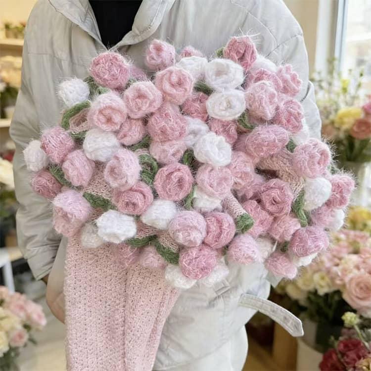 花束ブランケット グラデーション ローズブランケット 完成品 手編み
