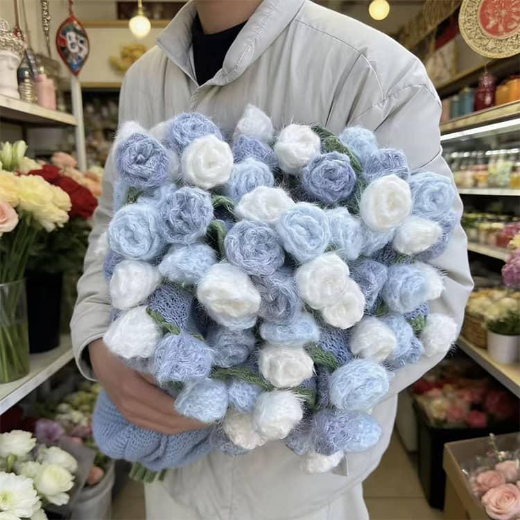 花束ブランケット グラデーション ローズブランケット 完成品 手編み