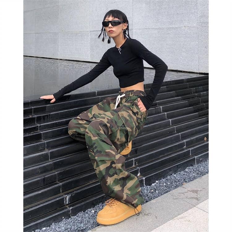 カーゴパンツ レディース 迷彩柄 ダンス衣装 カモフラ ロングパンツ