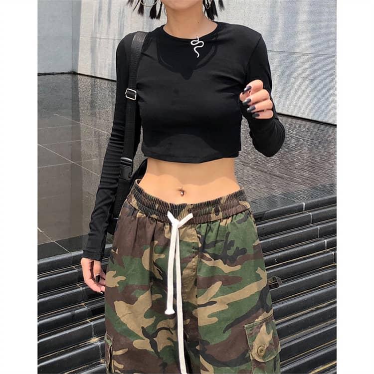 カーゴパンツ レディース 迷彩柄 ダンス衣装 カモフラ ロングパンツ