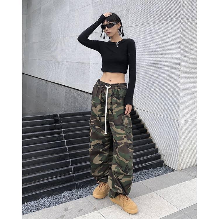 カーゴパンツ レディース 迷彩柄 ダンス衣装 カモフラ ロングパンツ