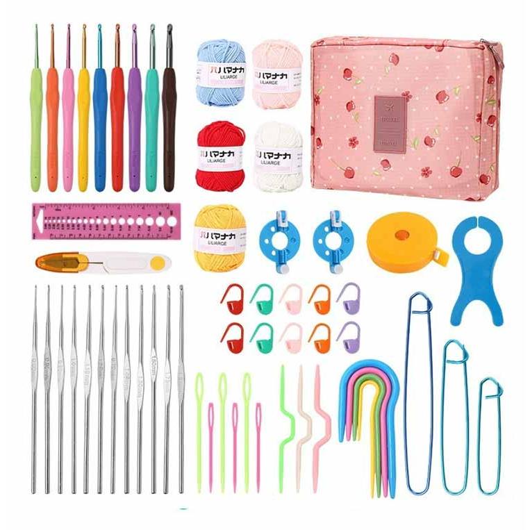 59点セット】 かぎ編み初心者キット 収納バッグ付き 59PCS 初心者向け
