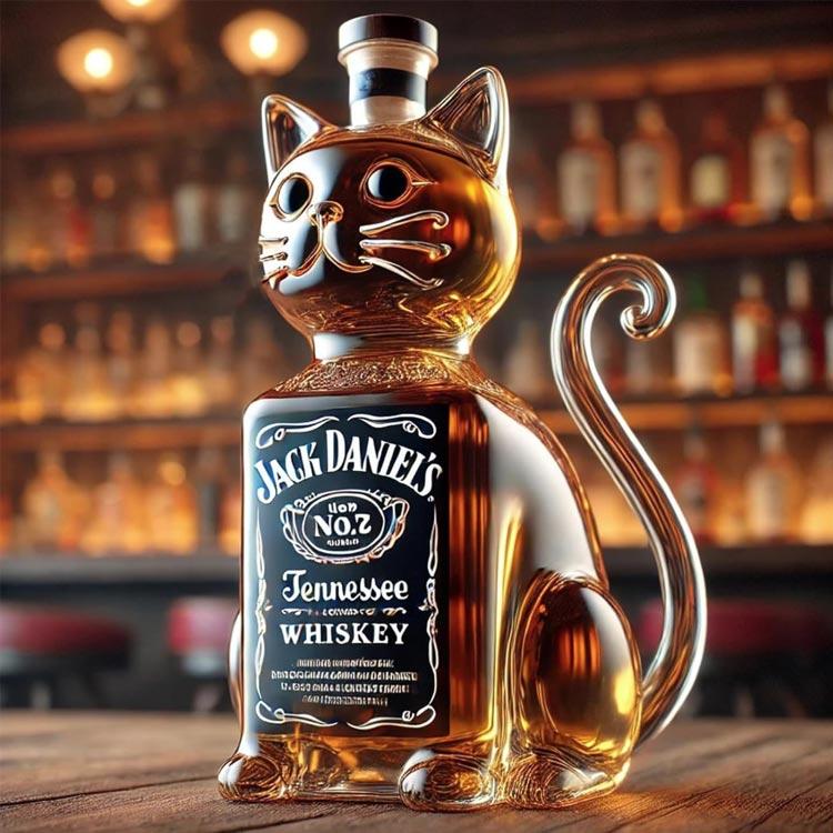 耐熱ガラス製 ウィスキーボトル 猫 キャット 動物柄ガラス容器 瓶だけ