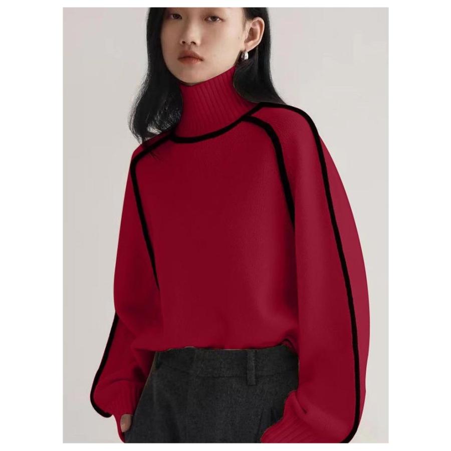 秋冬 ニット プルオーバー パイピング ニットトップス レディース