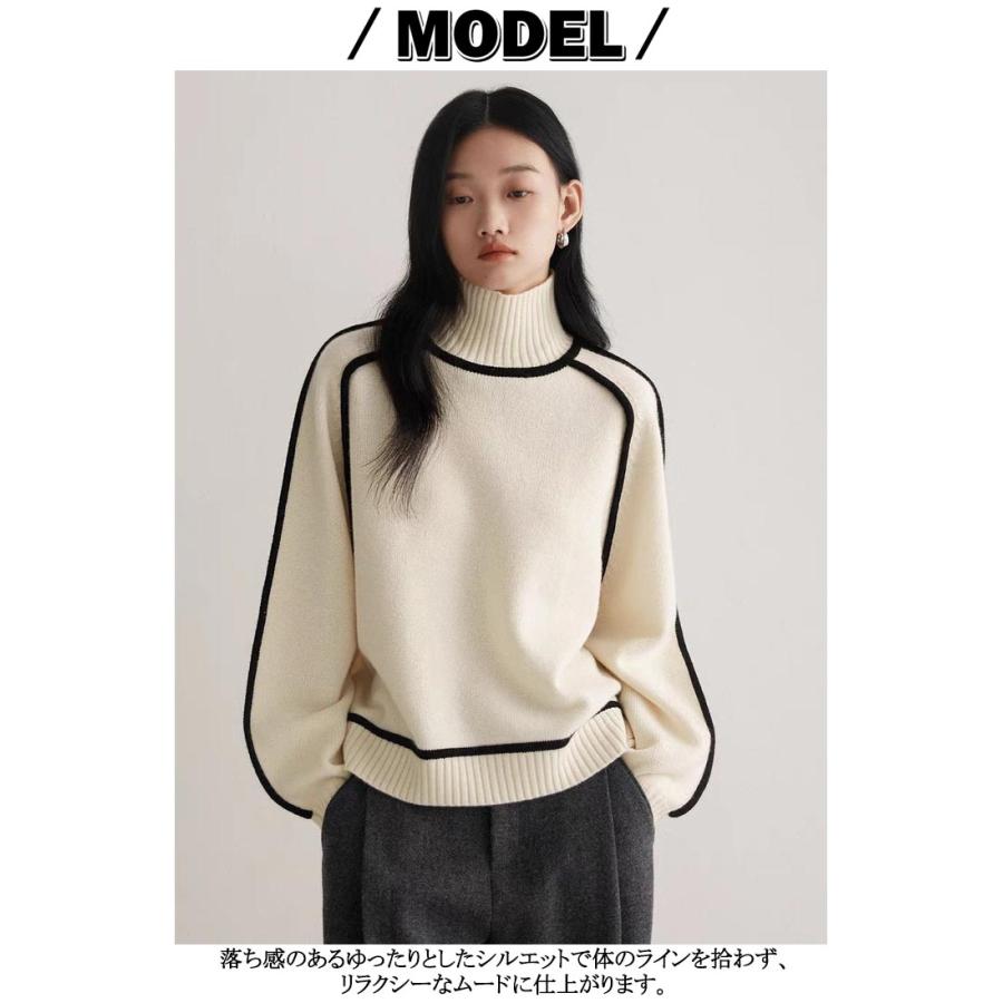 秋冬 ニット プルオーバー パイピング ニットトップス レディース