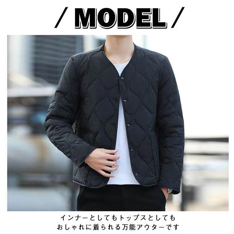 長袖 ライナージャケット キルティング ジャケット コート ノーカラー