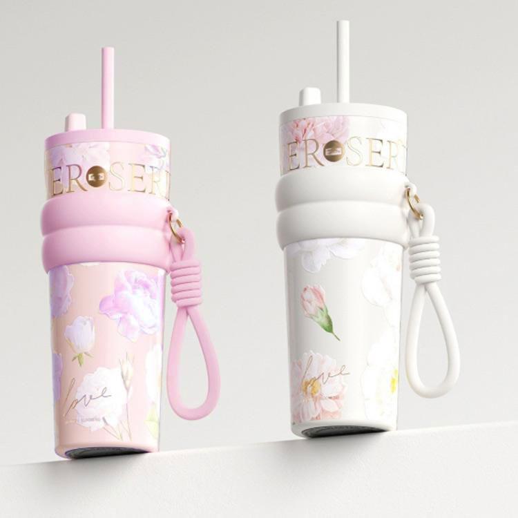 ストロー付きタンブラー セラミック 蓋付き 水筒 持ち運び 710ml 大