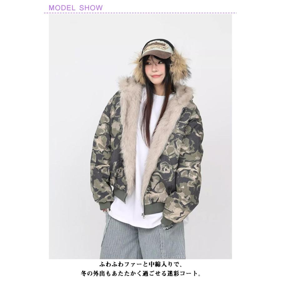 迷彩コート レディース ファージャケット メンズ 秋冬 ファー付き