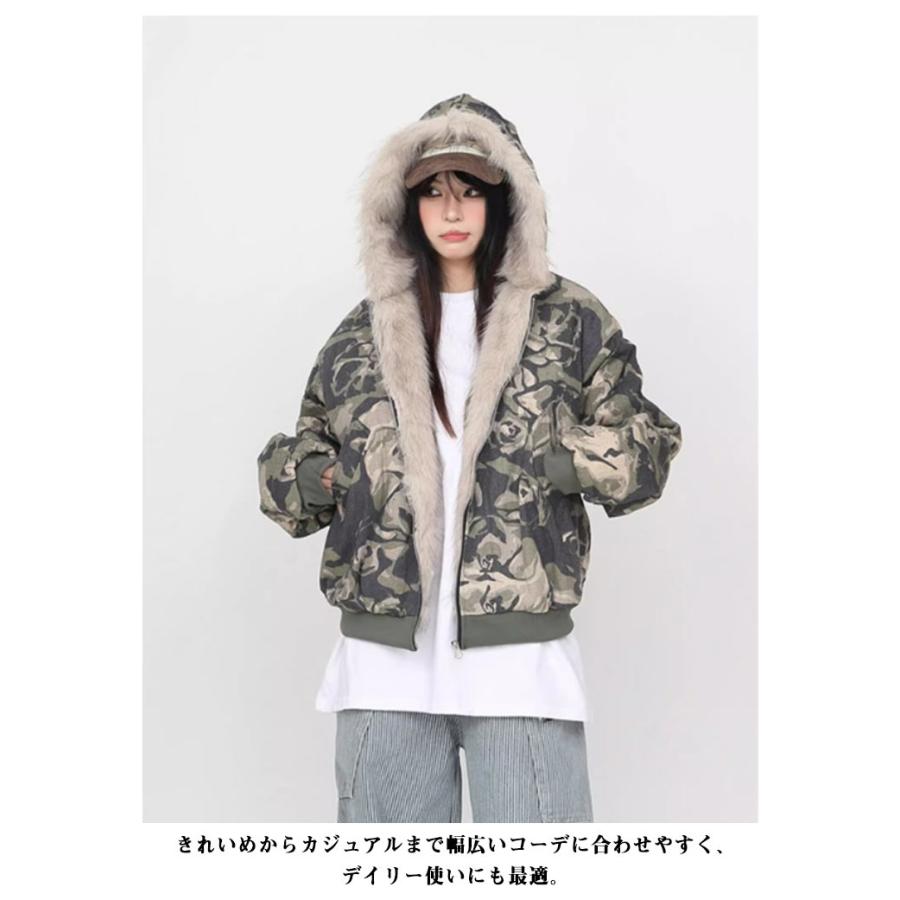 迷彩コート レディース ファージャケット メンズ 秋冬 ファー付き