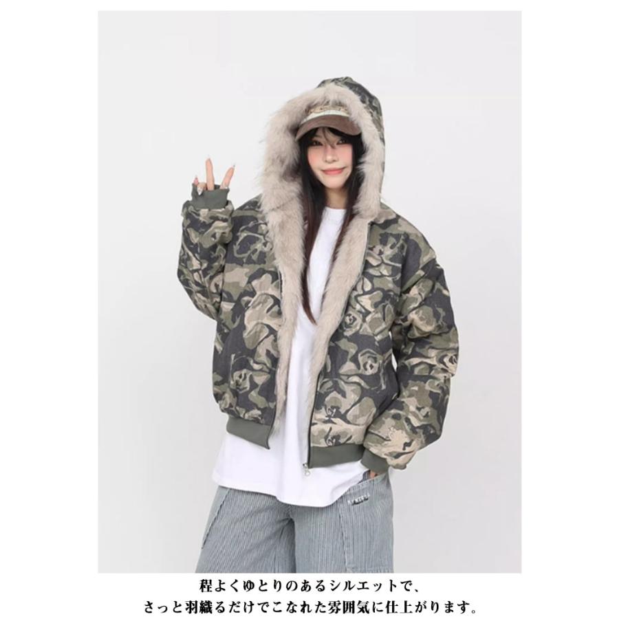 迷彩コート レディース ファージャケット メンズ 秋冬 ファー付き