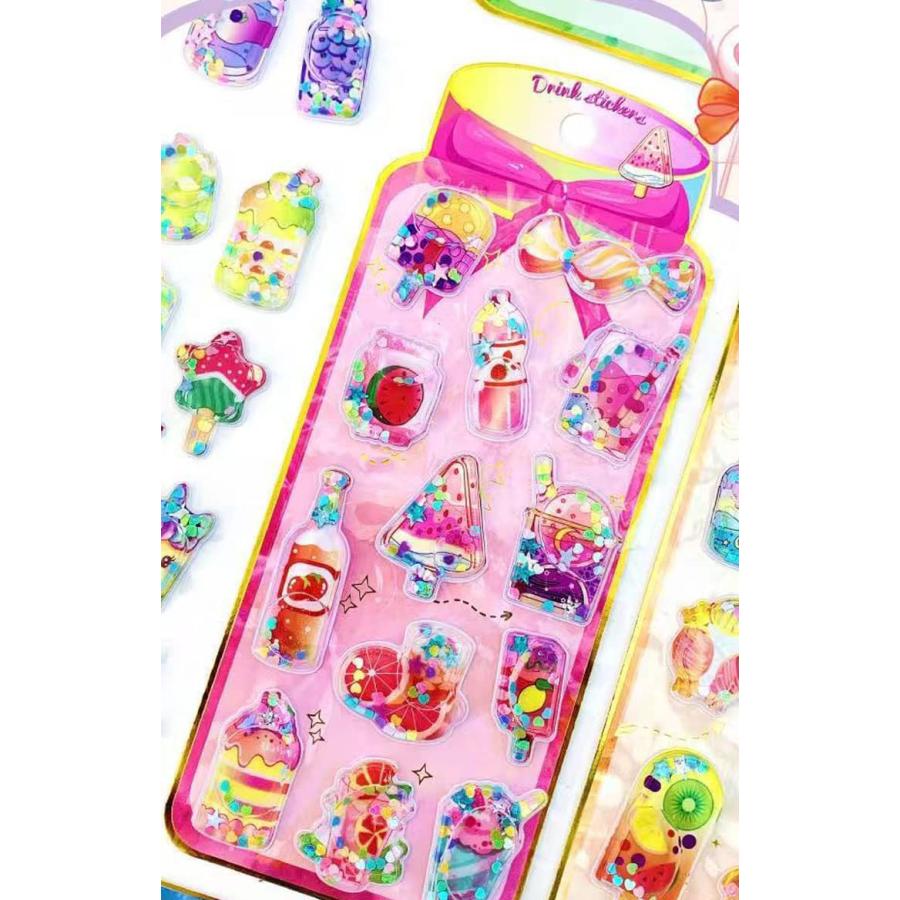 4枚セット ウォーターシール ぷっくり 水入り 3D 立体 シール アイス