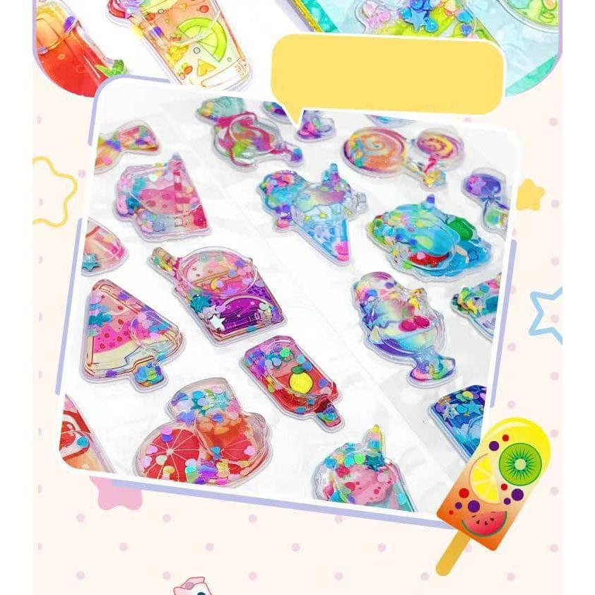 4枚セット ウォーターシール ぷっくり 水入り 3D 立体 シール アイス