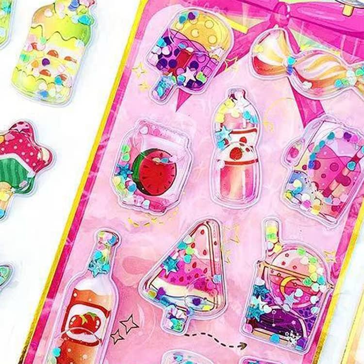4枚セット ウォーターシール ぷっくり 水入り 3D 立体 シール アイス