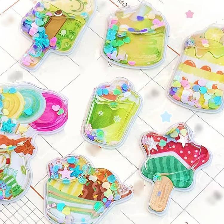 4枚セット ウォーターシール ぷっくり 水入り 3D 立体 シール アイス