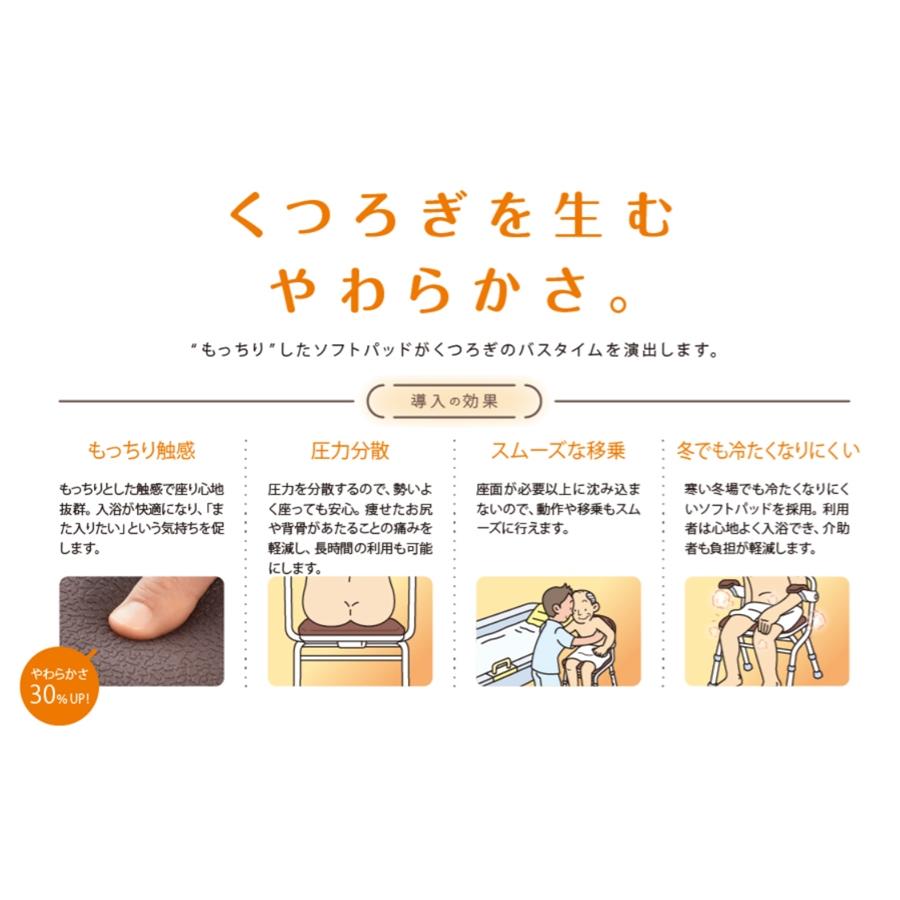 楽らく開閉シャワーベンチ Sフィットもちぷる 536-126 背もたれ付き 肘掛付き やわらか座面 防カビ加工 【尻】 介護 風呂椅子