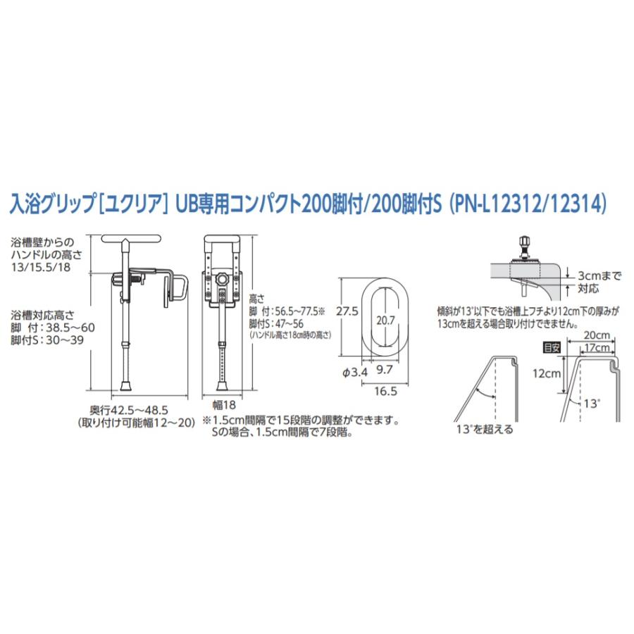 Panasonic 入浴用手すり PN-L12314 Panasonic（パナソニック） 入浴グリップ ユクリア UB専用コンパクト