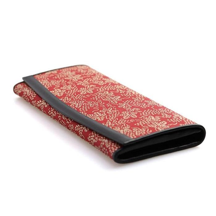 印傳屋　INDEN-YA 宇野千代　長財布　束入　桜　赤地×白漆 印傳屋 INDEN-YA 宇野千代 長財布 束入 桜 赤地×白漆