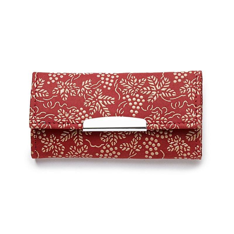 甲州印伝 本革 ４連キーケース 赤地 白漆 ぶどう柄 正規品 キーホルダー メンズ レザー 63 以上節約