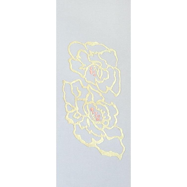 牡丹 手刺繍半衿 / 正絹・塩瀬 袷用 白地×金糸 半襟 : さんび公式 