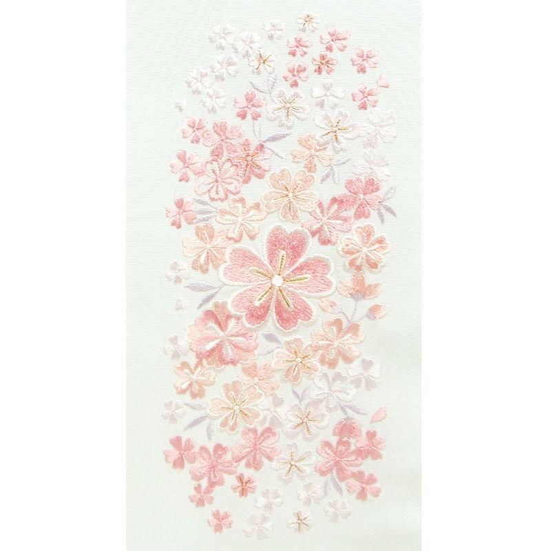 大小桜ちらし 刺繍半衿 / 正絹・塩瀬 白地×薄ピンク 半襟 : さんび公式