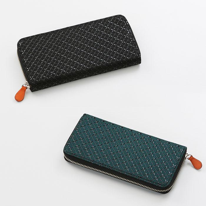 印傳屋 HISOCA 9403】甲州印伝 本革 ファスナー式長財布 束入れ 七宝