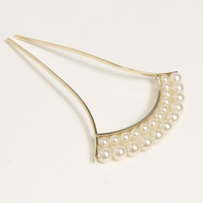 パール・真鍮かんざし 【ゴールド】 銀杏型 髪飾り 簪 かんざし