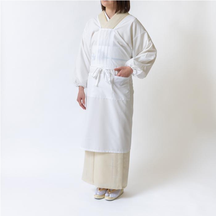 割烹着 No.701G 【ホワイト】 着物用割烹着 着物用エプロン ゆったり袖