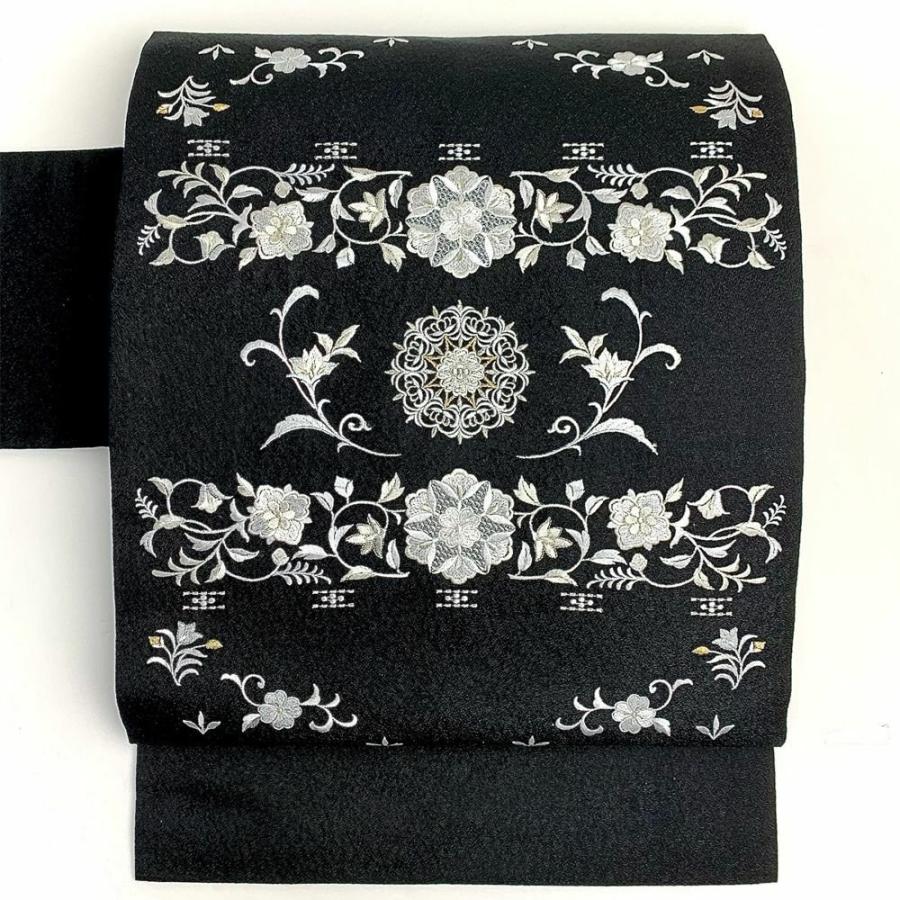 名古屋帯 仕立上り 1811 衿秀 公式 帯 名古屋帯 おび 九寸 仕立て上がり 黒 葡萄 刺繍 正絹 夏