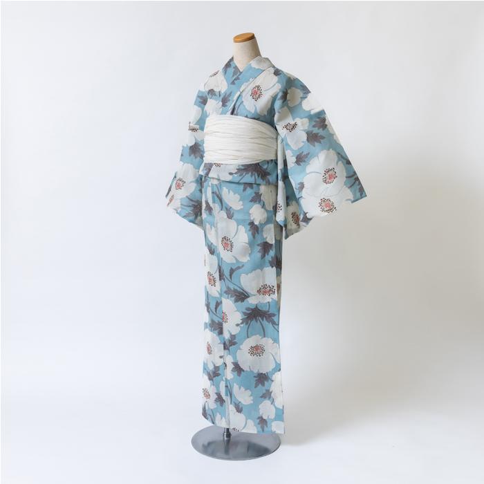 古今　浴衣　鮮やかな水色^ - ^ ゆかた 花古今 ひなげし （セイジ） 水色 仕立て上がり 日本製