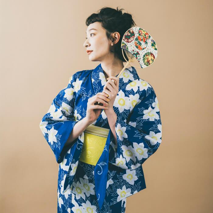 kifkif×古今 浴衣 鉄線 （瑠璃色） 仕立て上がり 日本製 : さんび公式