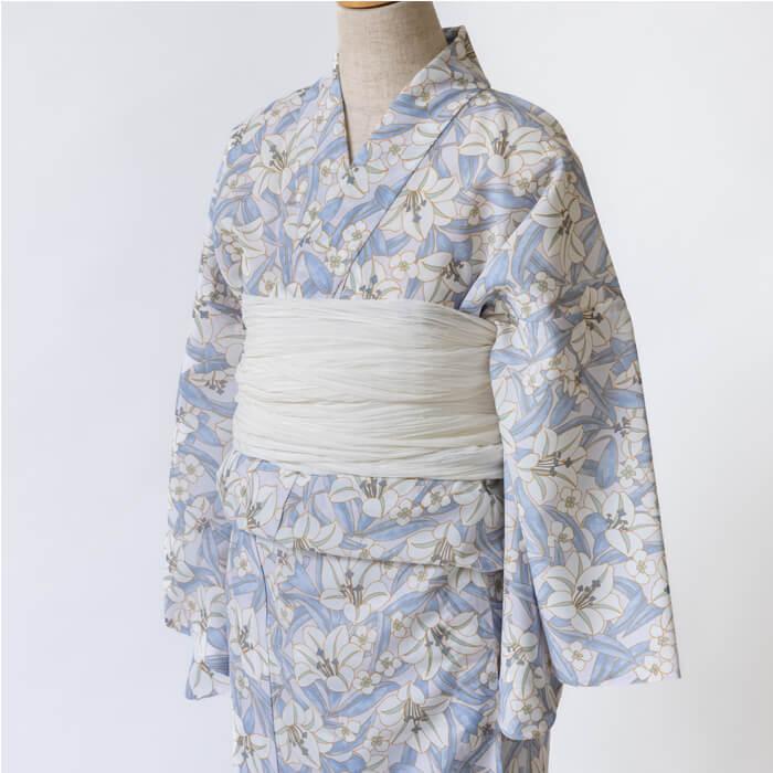 ゆかた 古今 百合総柄 （藤） 東レセオα 紫 仕立て上がり プレタ