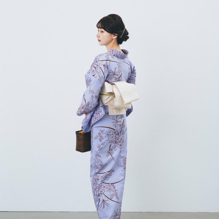 kifkif×古今 浴衣 蟷螂 カマキリ （藤色） 仕立て上がり 日本製 : さん