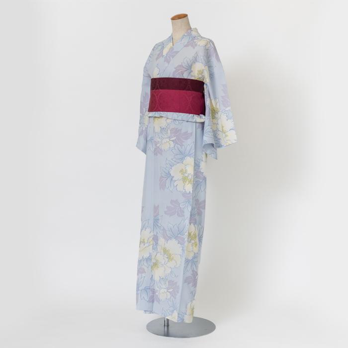 ゆかた 古今 芍薬 （アイスブルー） 東レセオα 水色 仕立て上がり 日本製 | 