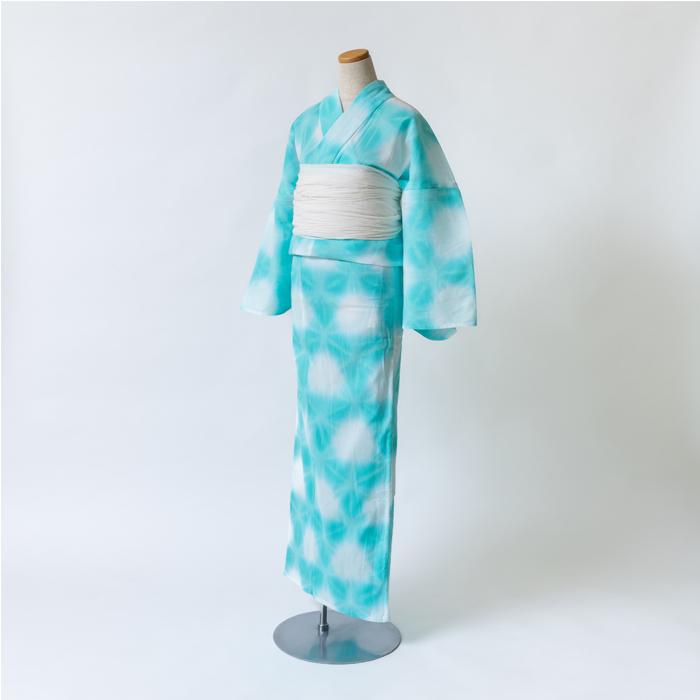 ゆかた 古今 雪花絞り （エメラルド） 綿 高島ちぢみ グリーン