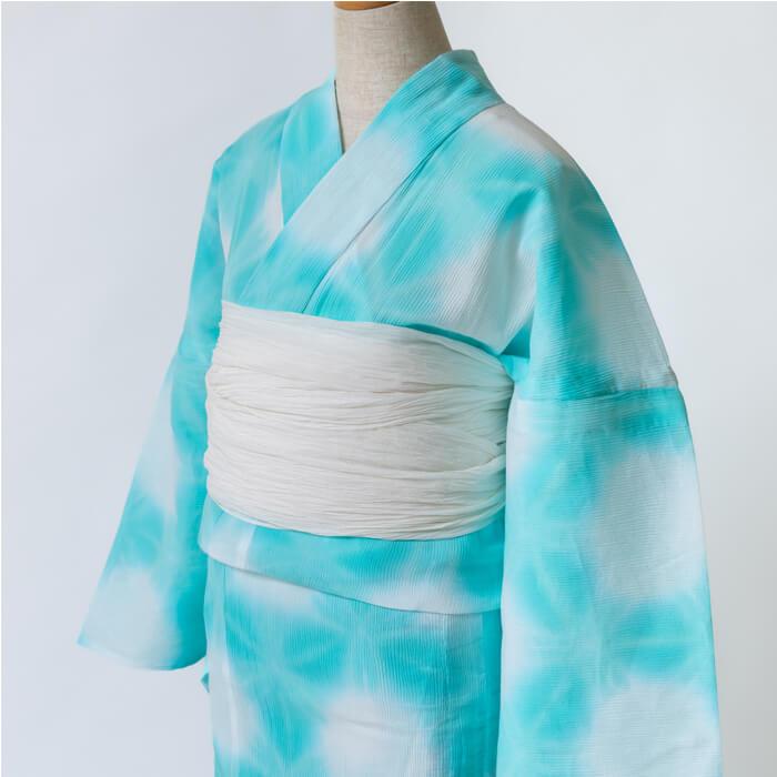 ゆかた 古今 雪花絞り （エメラルド） 綿 高島ちぢみ グリーン 仕立て