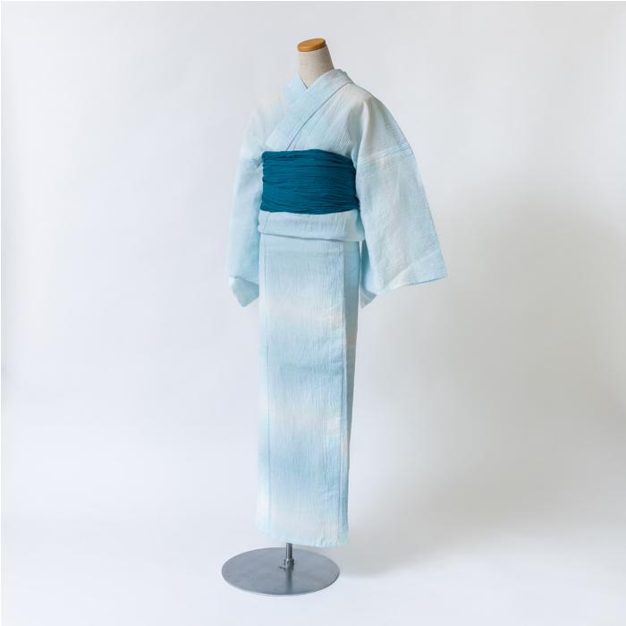 ゆかた 古今 近江ちぢみ グラデーション （エメラルド） 綿麻