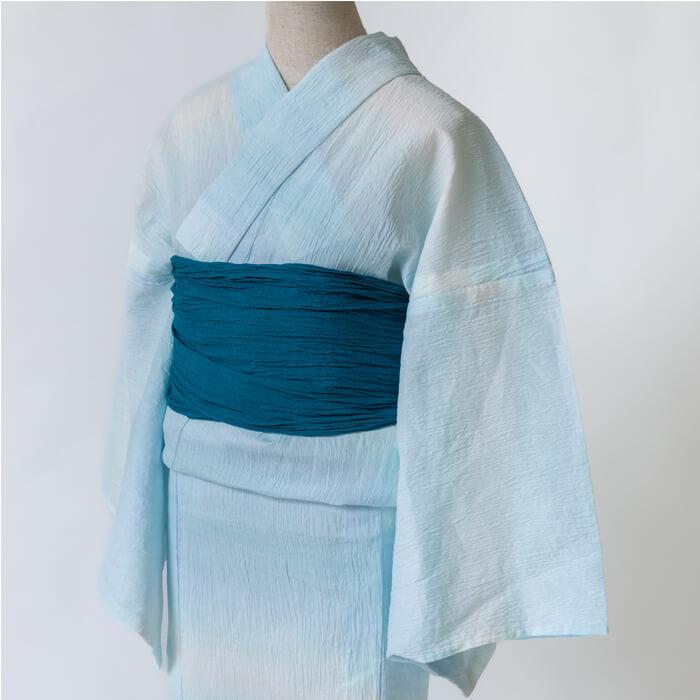 ゆかた 古今 近江ちぢみ グラデーション （エメラルド） 綿麻 グリーン