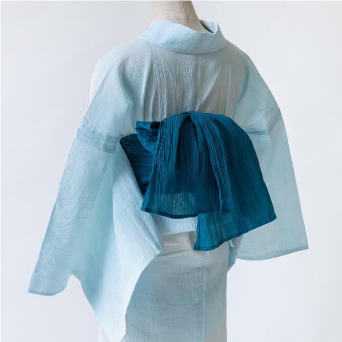 ゆかた 古今 近江ちぢみ グラデーション （エメラルド） 綿麻 グリーン