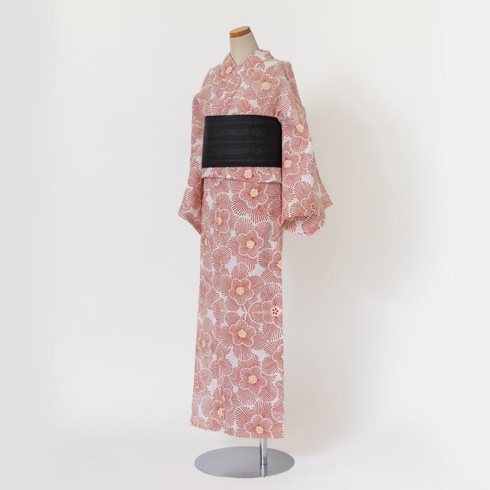 ゆかた 古今 梅松葉 （赤） 綿 レッド 仕立て上がり 日本製 : さんび