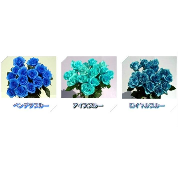 青いバラ5本＆グリーンアレンジメント【生花】ブルーローズ 青バラ 青