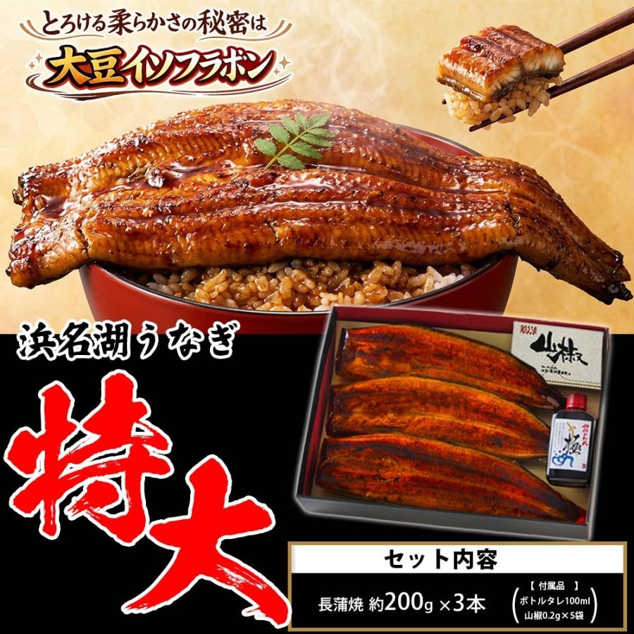 浜名湖うなぎ 特大蒲焼 やわら華 約200g×3尾 国産 静岡産 無添加 ふっくら柔らか めすうなぎ 送料無料_1