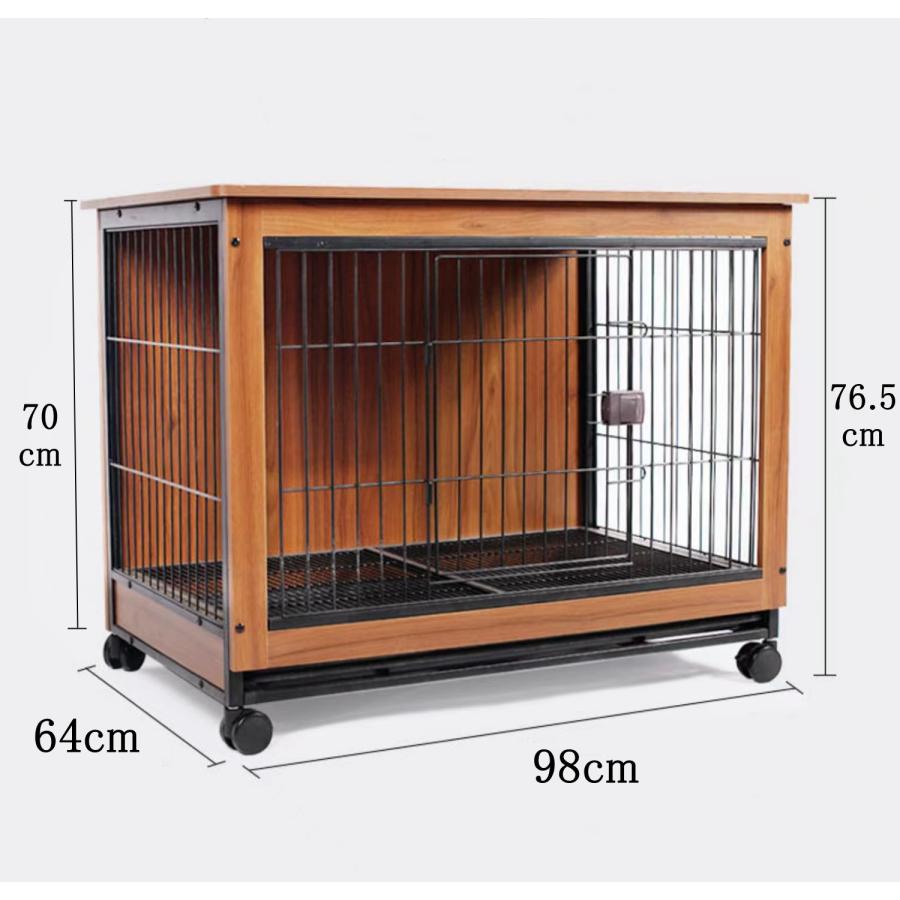 C10010-1L 犬ケージ ペットケージ 木製 ウッディサークル ナチュラルファニチャー ダークブラウン トレー付き 移動便利 オシャレ 犬サークル 98×64×76.5cmの画像