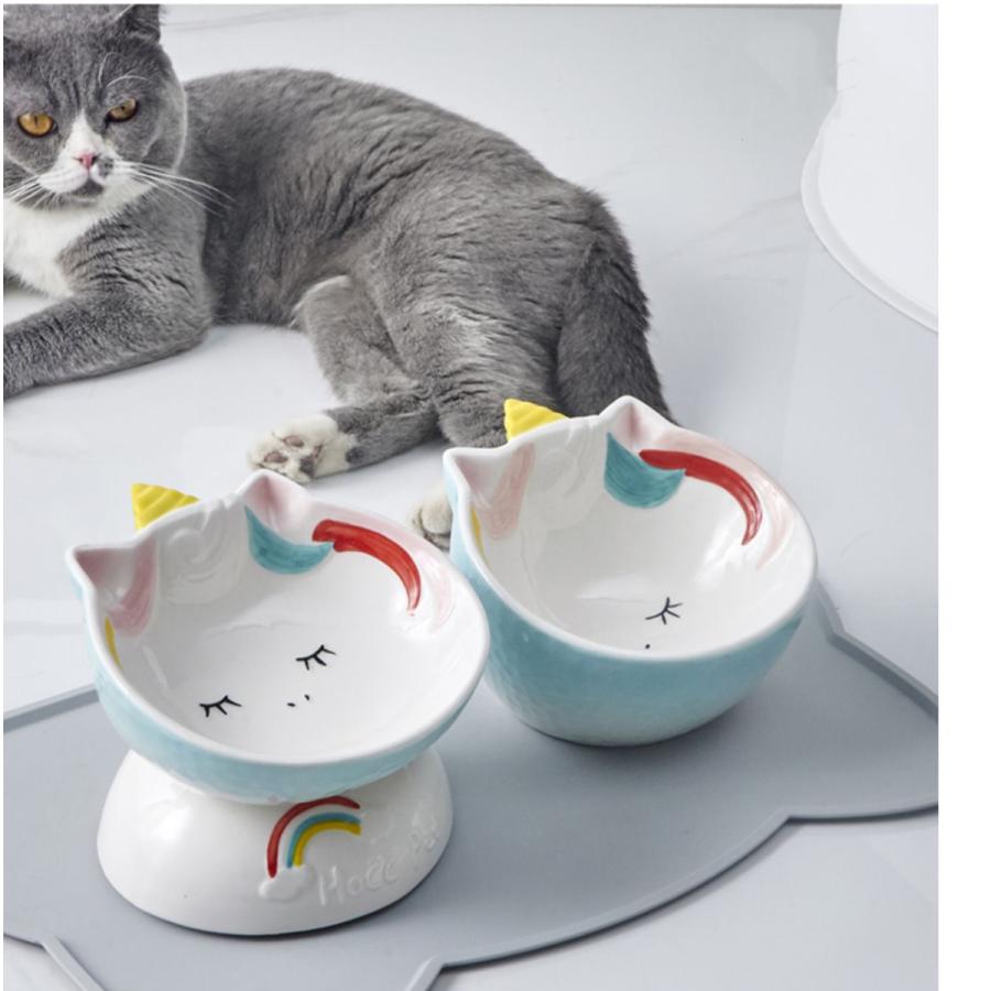 猫用食器 斜め 滑り止め 可愛い UNICORNSペット食器 陶器 傾斜 斜め 猫食器 餌皿 ペット用品 猫用