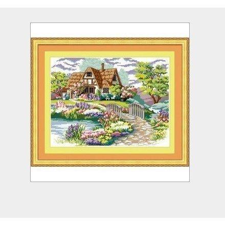 刺繍額 田舎の風景