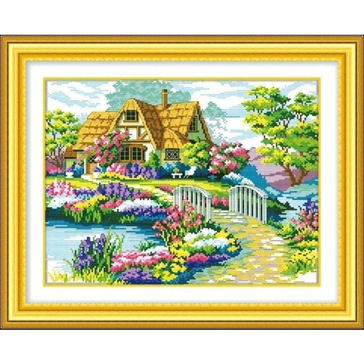 刺繍額 田舎の風景