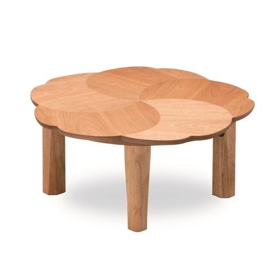 花柄ちゃぶ台サクラ90折りたたみ脚日本製 花 90座卓 花びらデザイン カバサクラ材 桜 折り脚タイプ 日本製