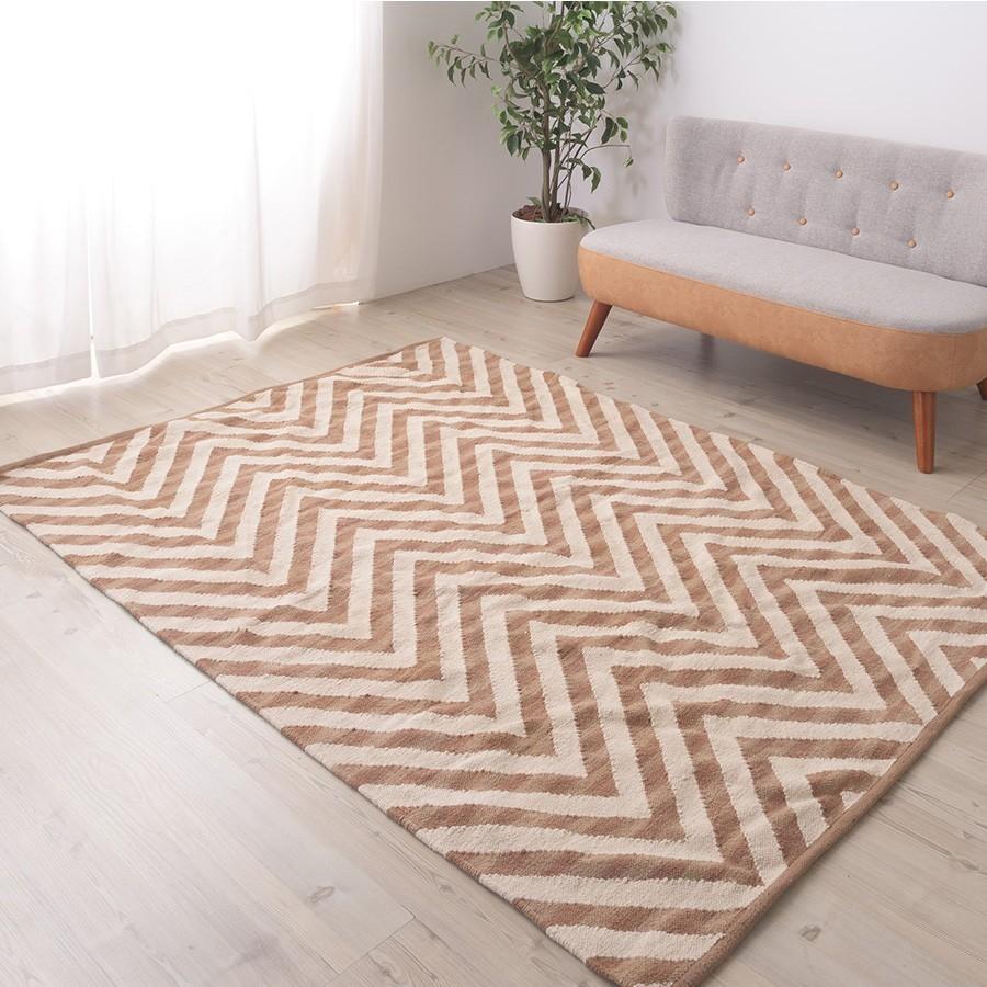ラグ 1.5畳 ホットカーペットカバー おしゃれ 130 × 190cm 長方形 綿 コットン 100% 幾何学 シェブロン キザキザ 柄 畳める コンパクト 北欧 新生活