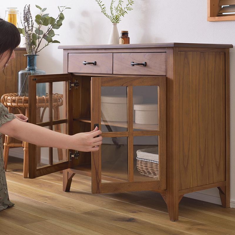 食器棚　木目調キャビネット ガラス扉付き ガラス扉のコンパクト食器棚｜通販のベルメゾンネット